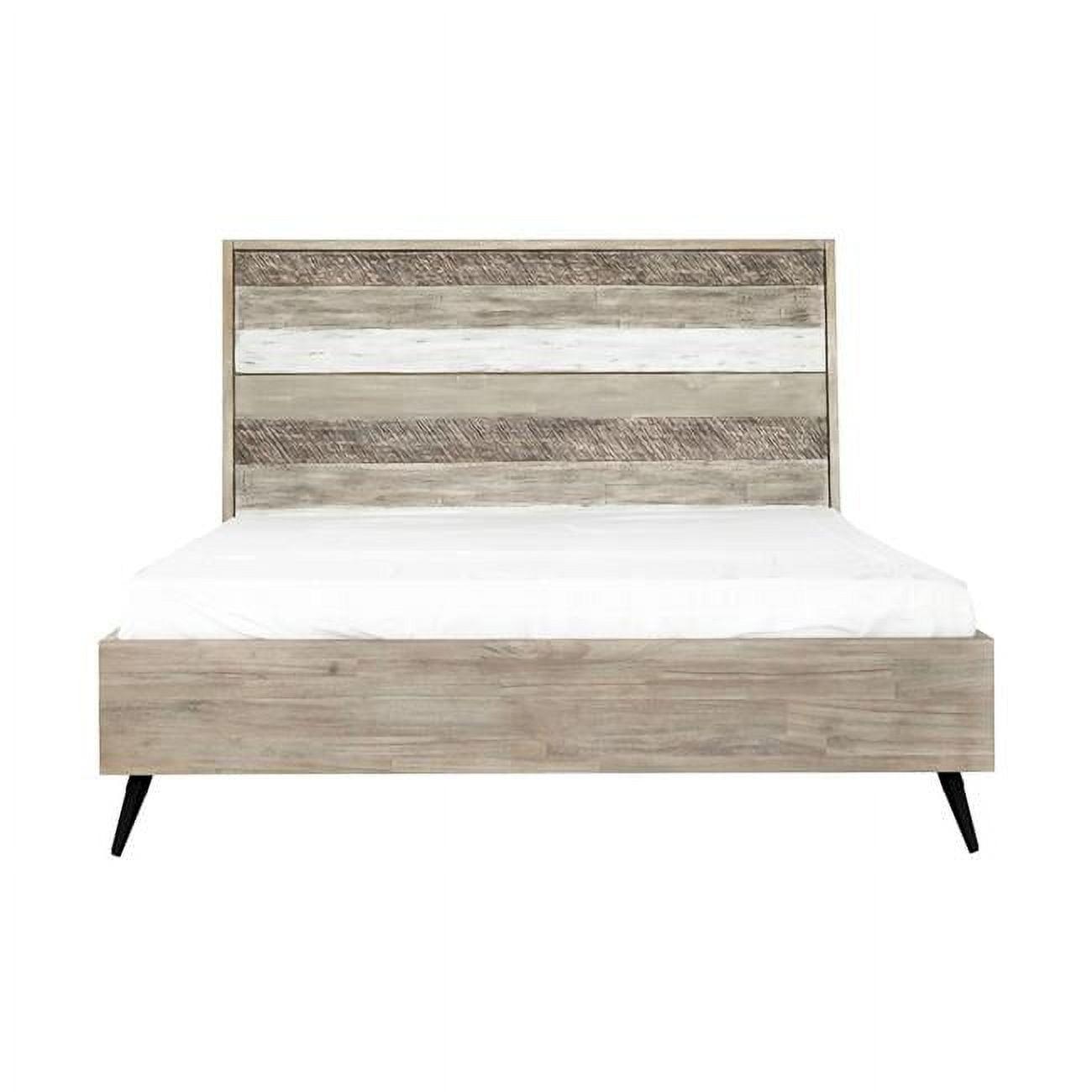 Transitional Two-Tone Acacia Wood King Platform Bed with Headboard