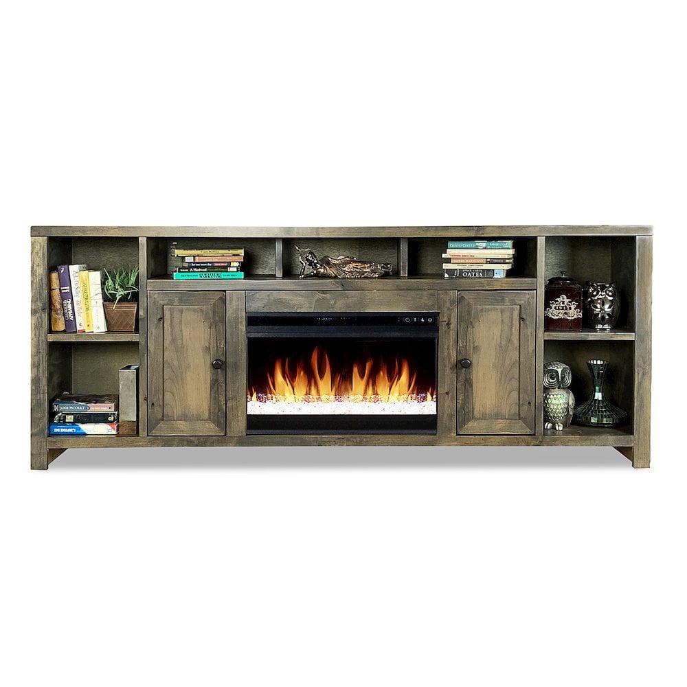 Transitional 84'' Brown TV Stand with Electric Fireplace & Storage Cabinet