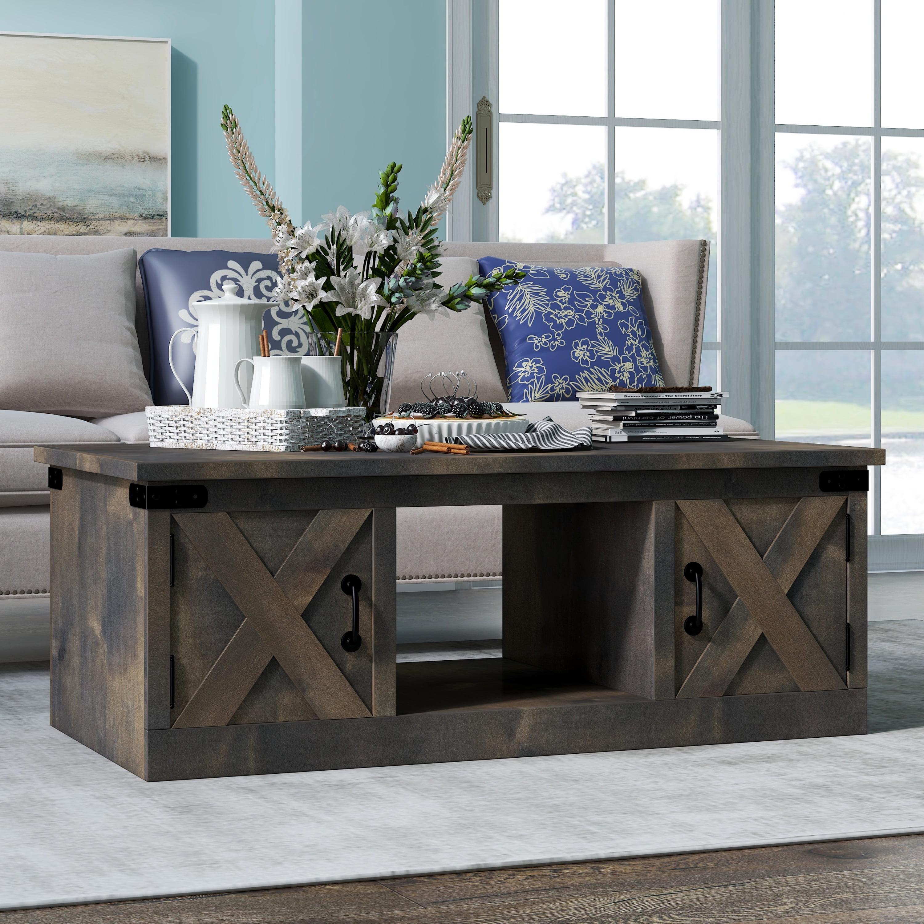 Industrial Knotty Alder 48'' Coffee Table with Barn-Style Storage