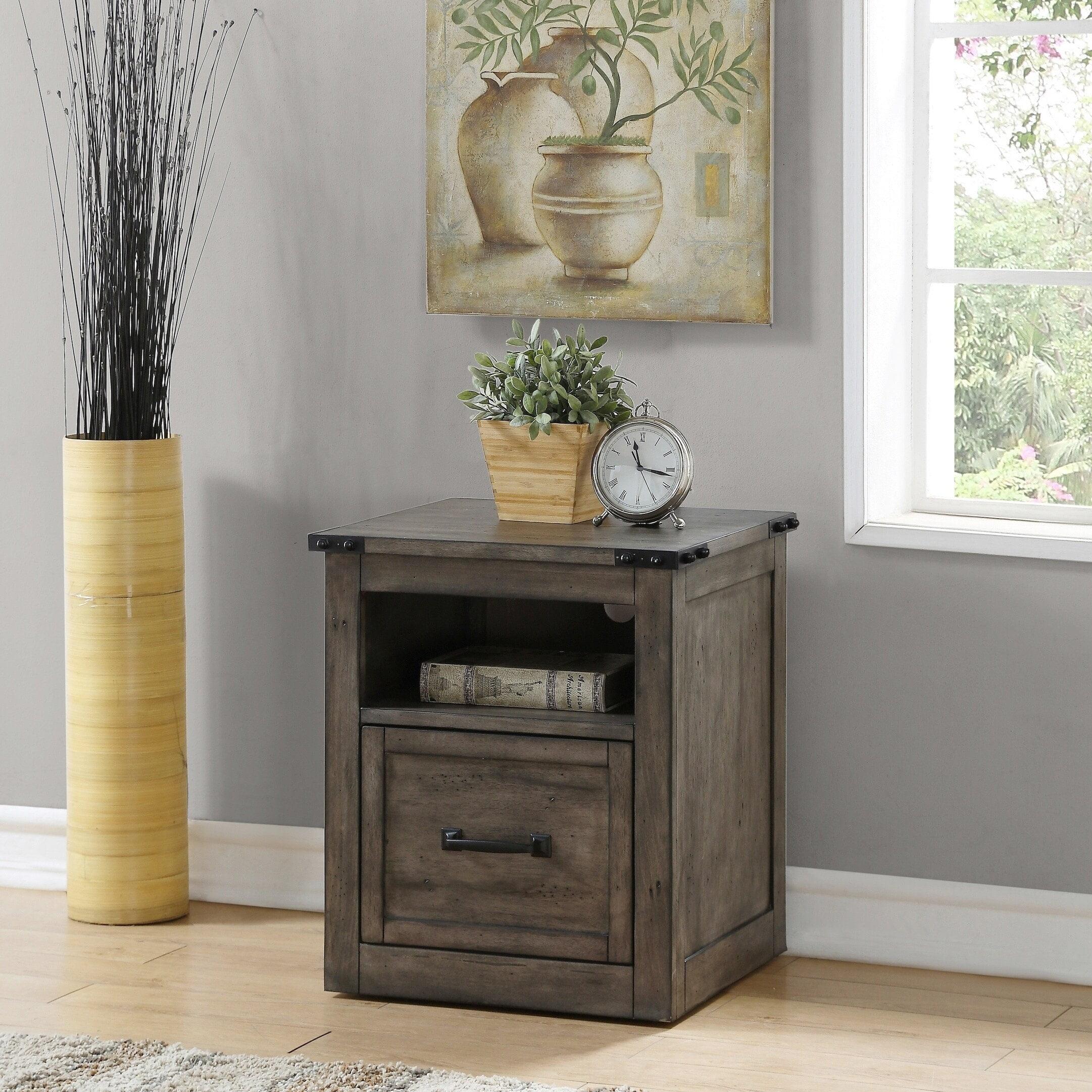 Smoked Grey Hardwood and Veneer One Drawer File Cabinet