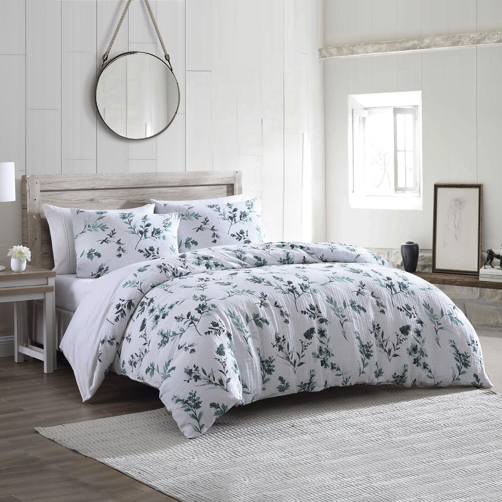 King White Cotton Percale Floral Comforter Set