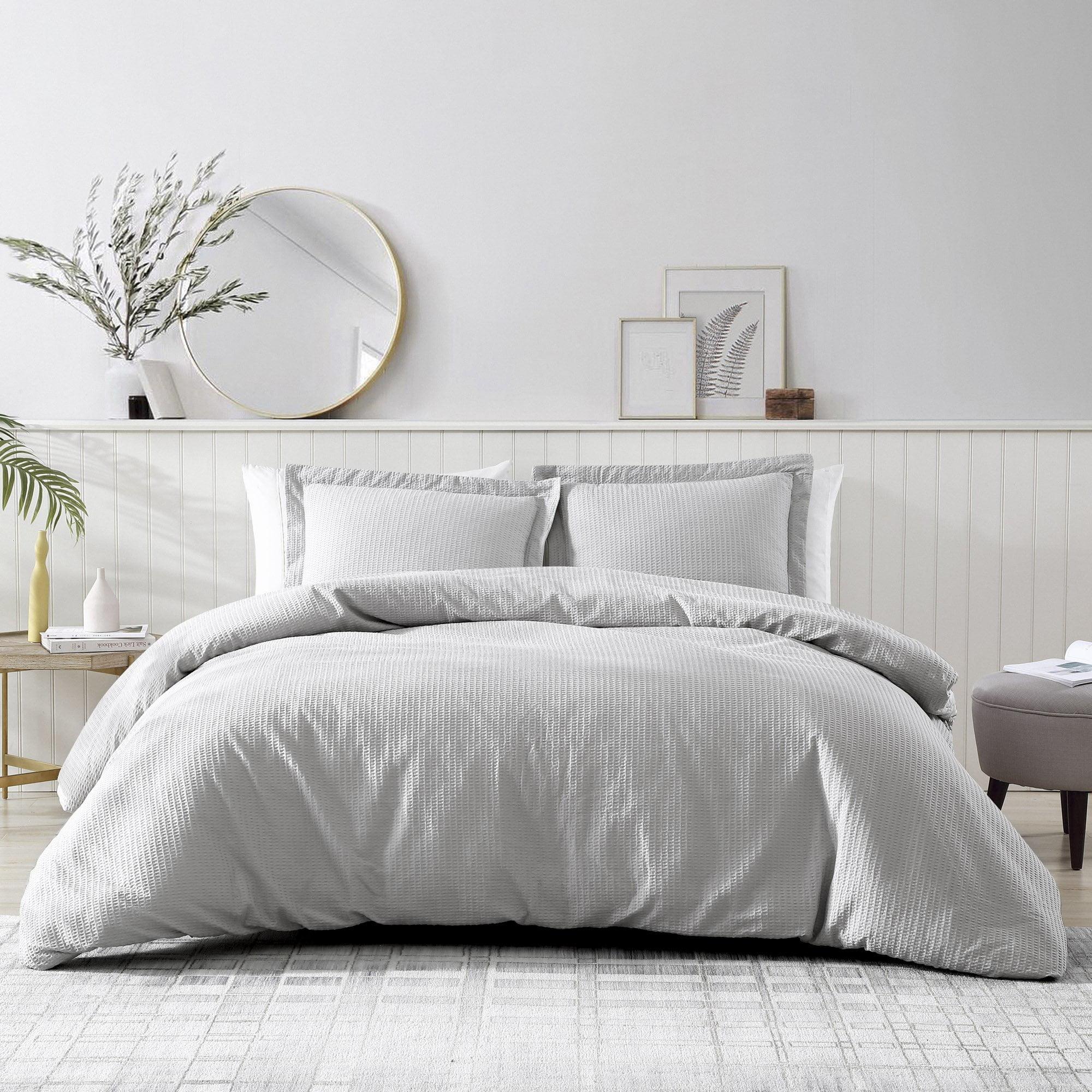 Pierce Waffle Light Grey Full/Queen Cotton Comforter Set