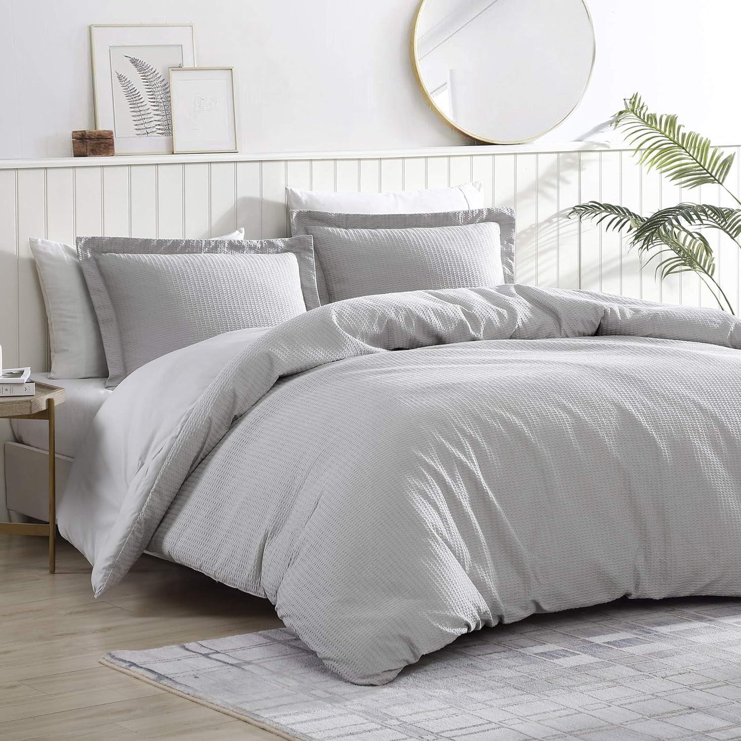 Pierce Waffle Light Grey Full/Queen Cotton Comforter Set