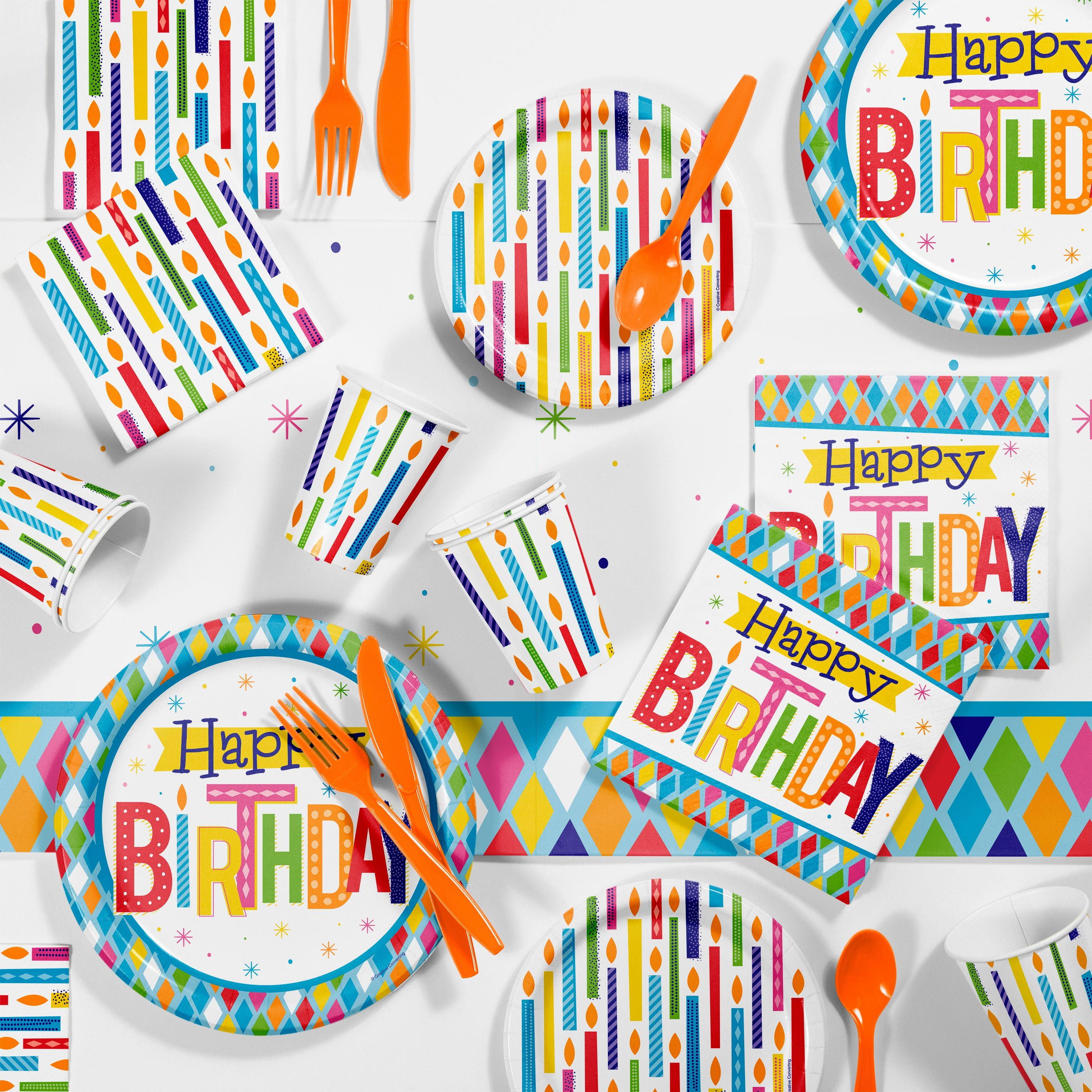 Bright Multicolor Birthday Party Supplies Kit with Tableware