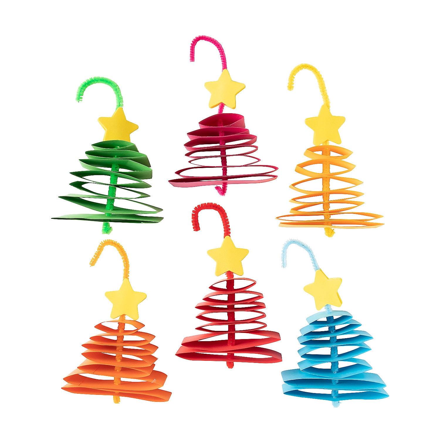 Bright Multicolor Paper Christmas Tree Ornament Craft Kit, 12 Pieces