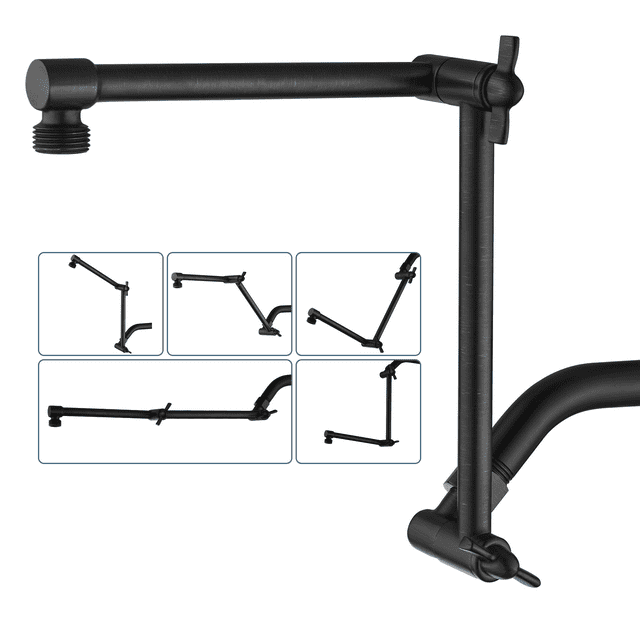 Bright Showers Brass Shower Arm Extender for Rain and Handheld Shower Head, 14 inch Universal Shower Head Extension Arm, Adjustable Height & Angle, Oil-Rubbed Bronze