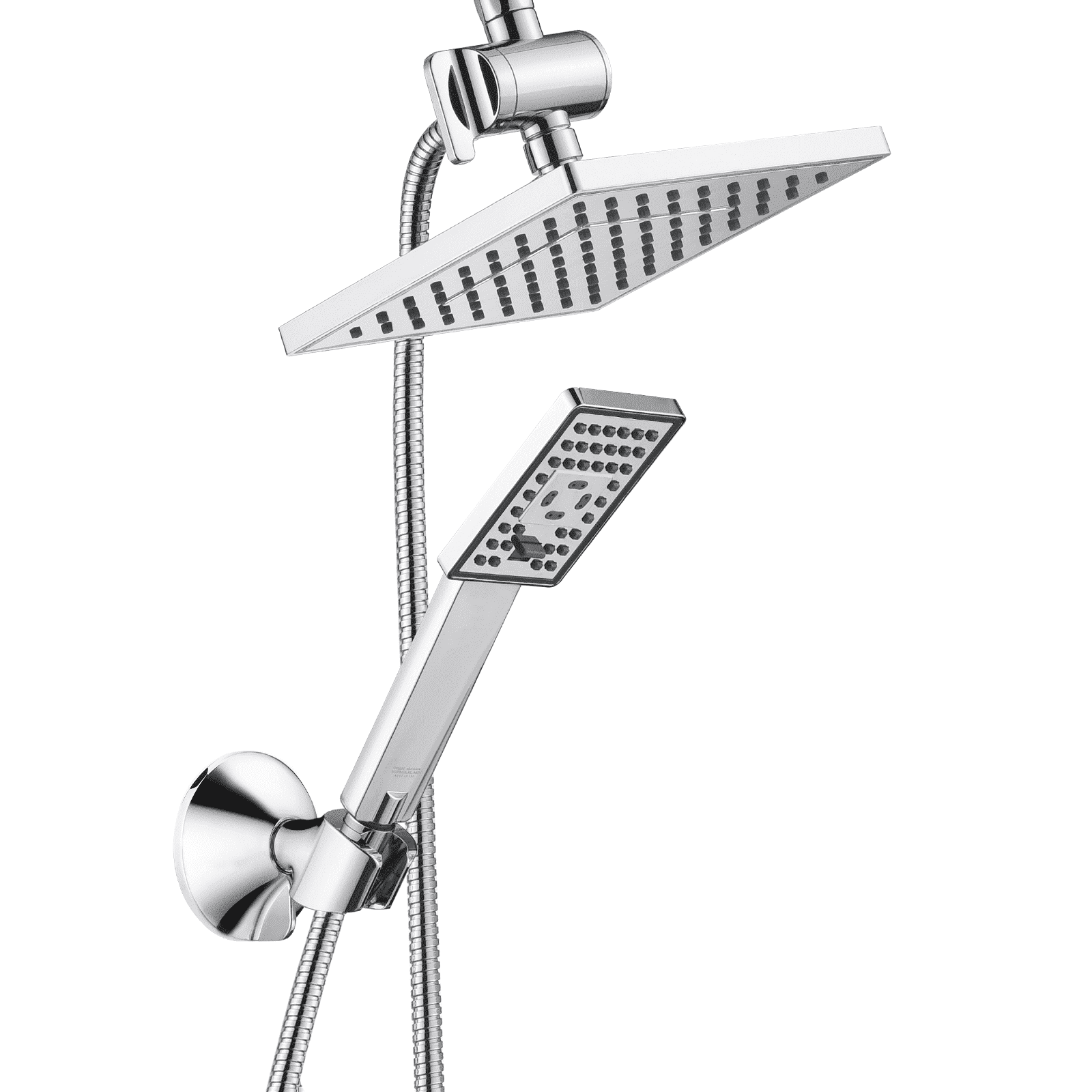 BRIGHT SHOWERS Rain Shower Head Combo, 8" Rainfall Shower with Handheld Spray, 60" Hose, 3-Way Diverter, Wall Bracket, Chrome