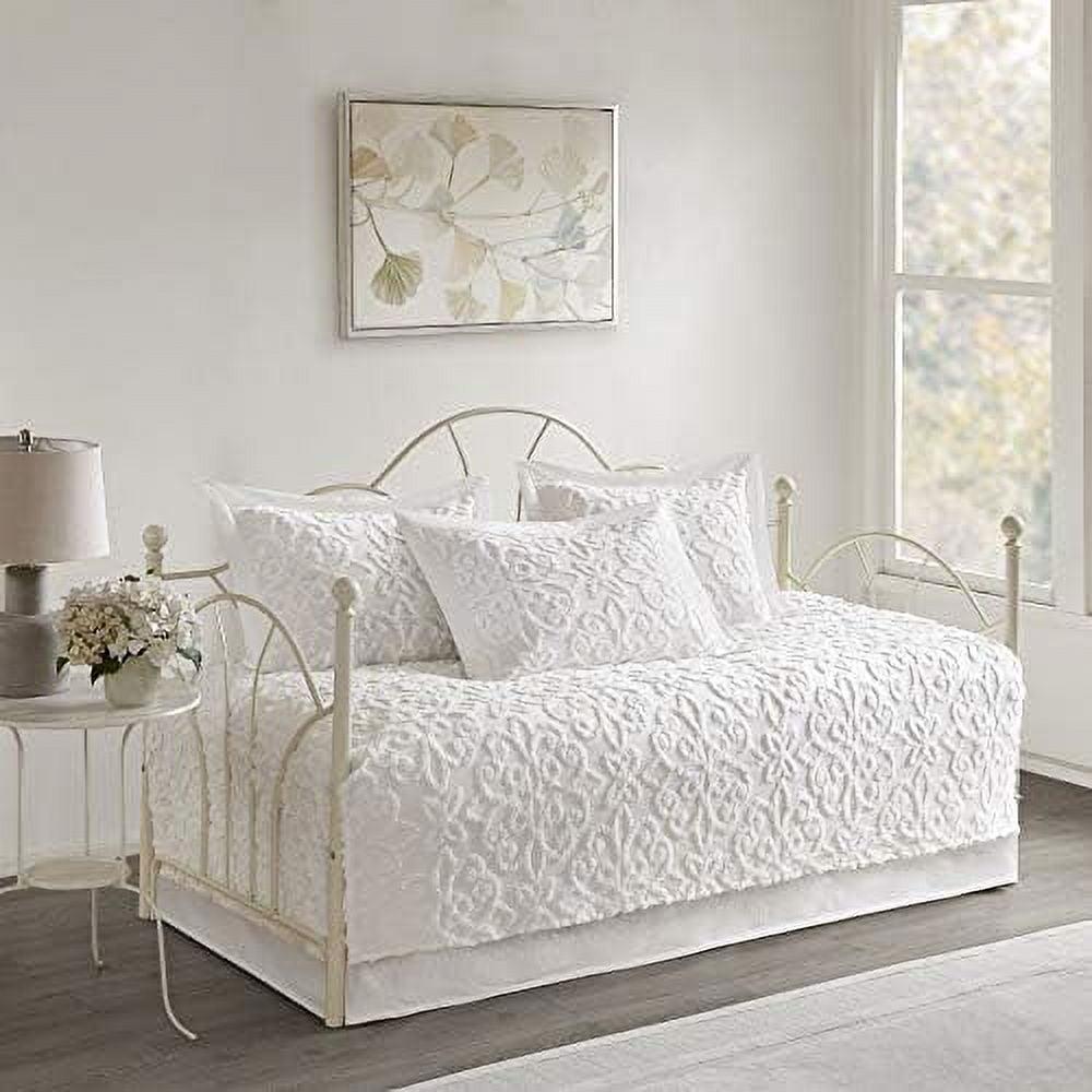 Bright White Medallion Cotton Chenille Cozy Daybed Set, 5 Piece