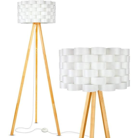 Brightech Bijou 60 in. Wood Farmhouse LED Floor Lamp with Drum Shade
