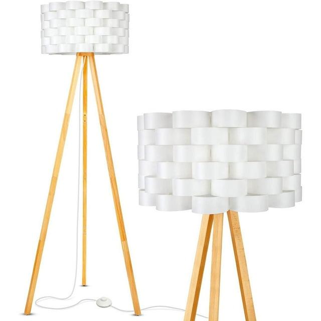 Brightech Bijou 60 in. Wood Farmhouse LED Floor Lamp with Drum Shade