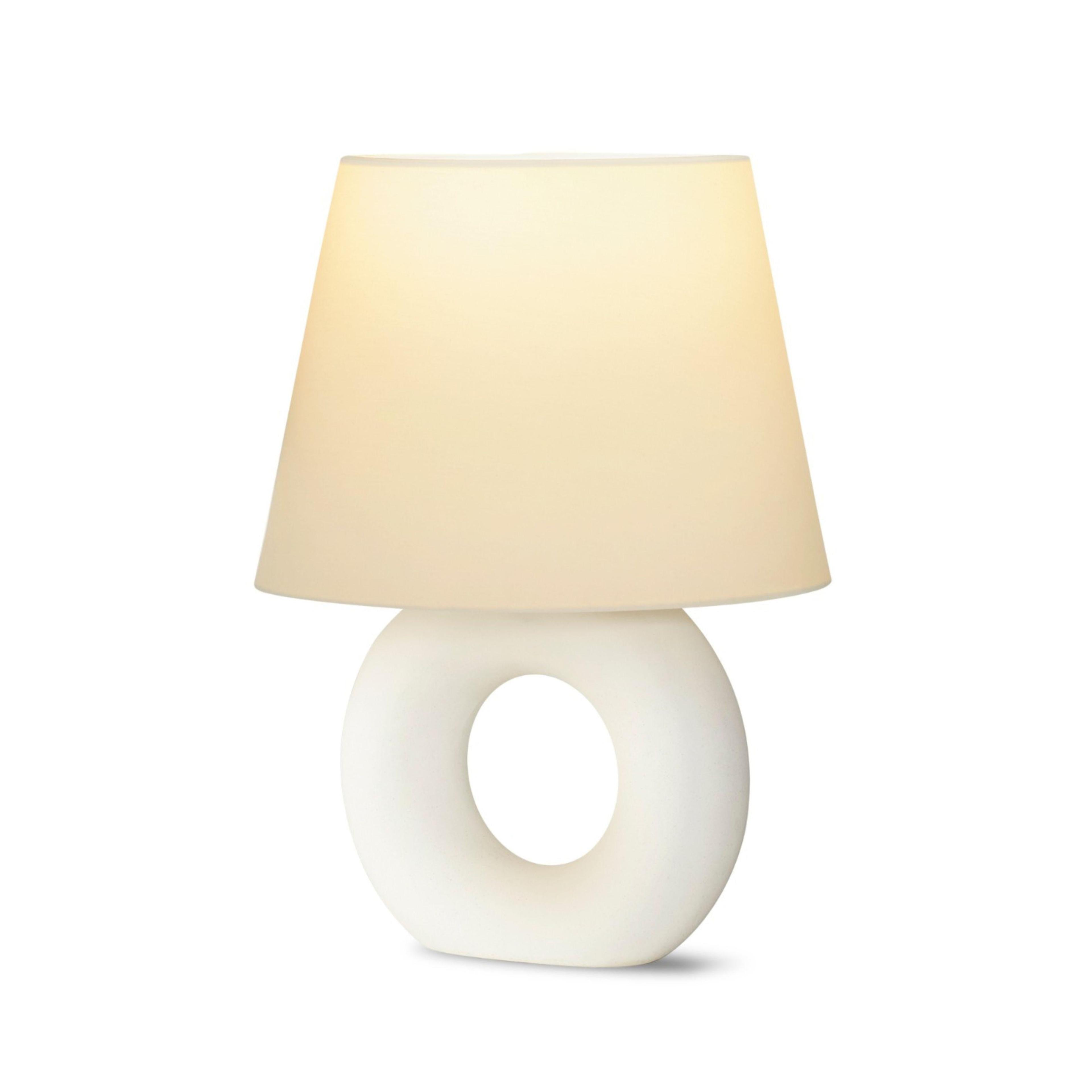 Brightech Chloe 15.5" Modern LED Table Lamp with Circular Ceramic Base and Natural Cotton Shade