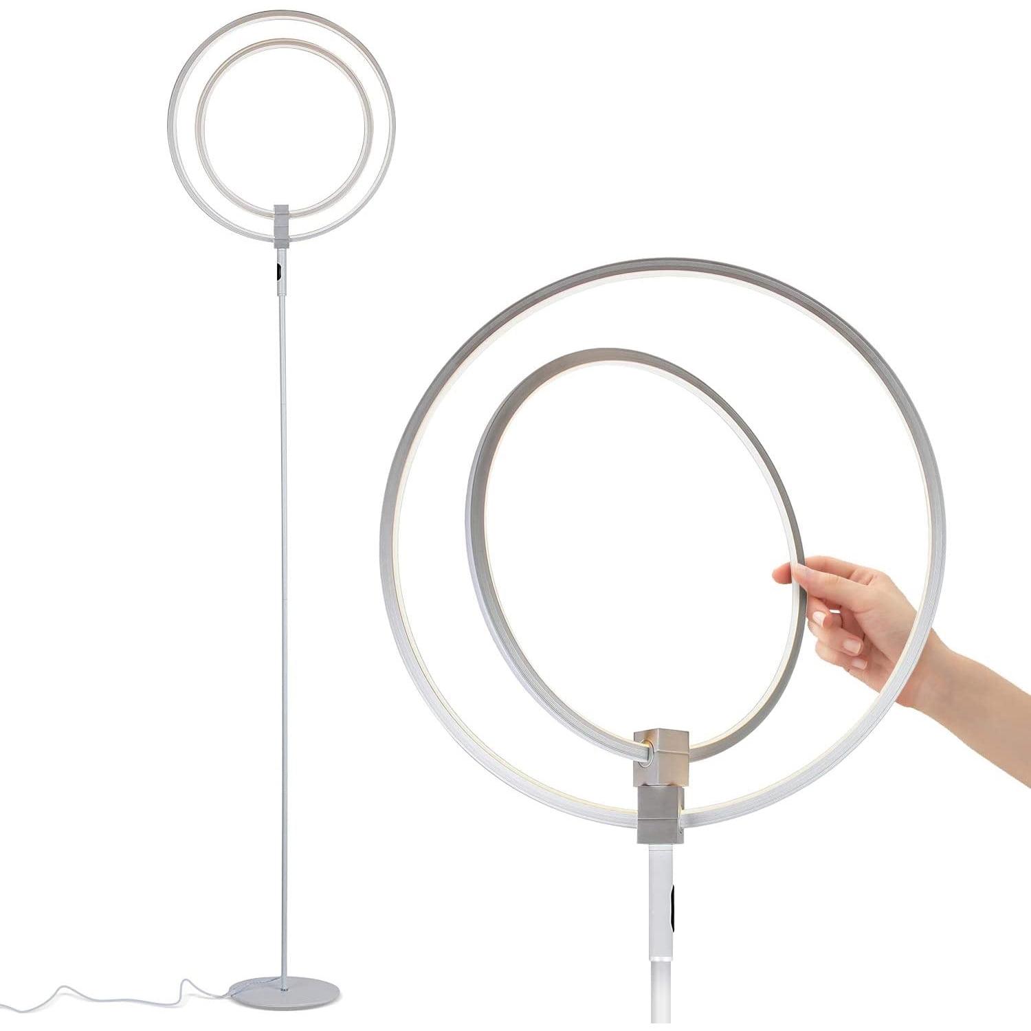 White Adjustable LED Touch Floor Lamp with Dual Rings