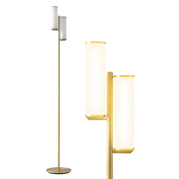 Brightech Gemini 64 in. Industrial 2-Light 3-Way Dimming LED Floor Lamp with 2 Glass Cylinder Shades