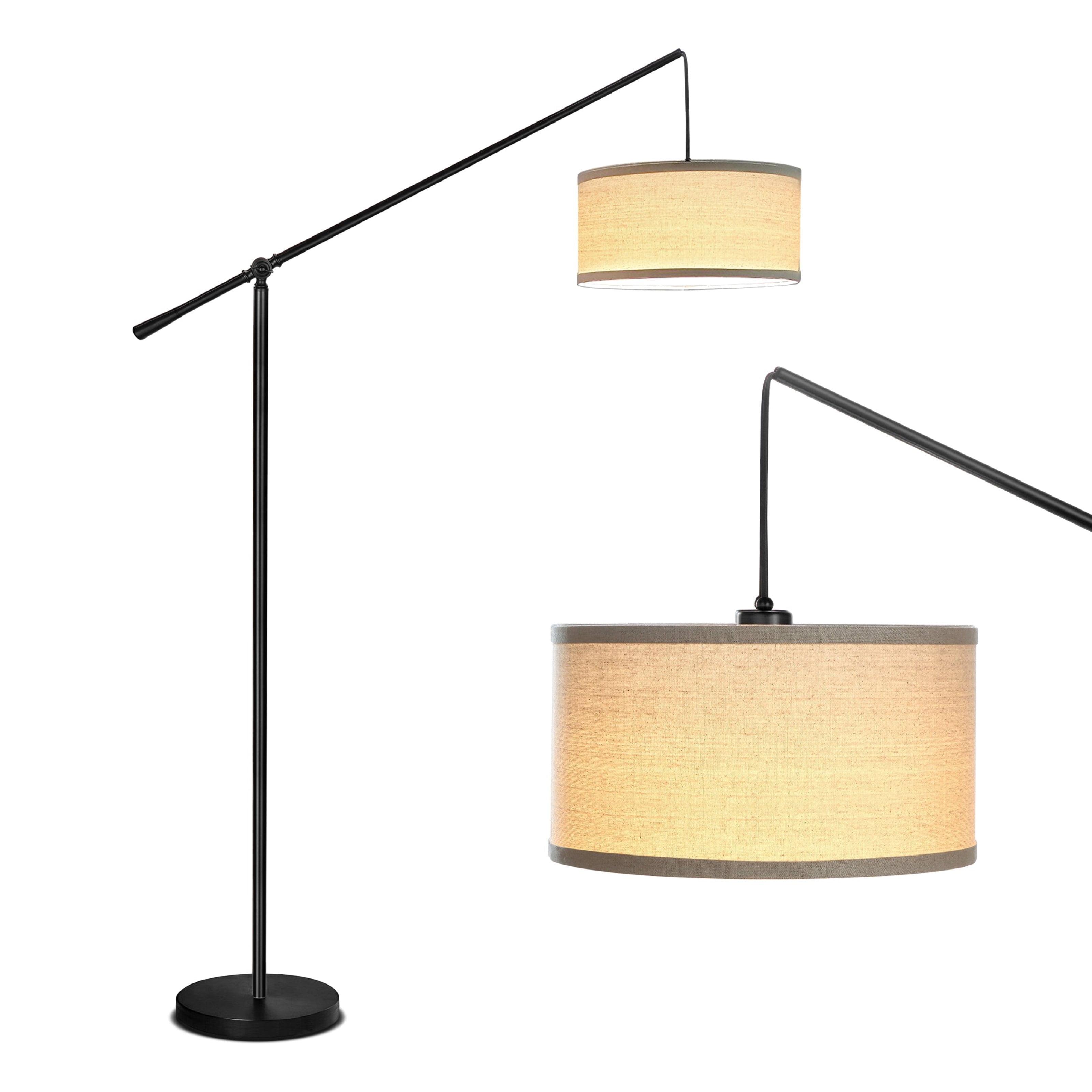 Brightech Hudson 70 in. Modern Height Adjustable LED Floor Lamp with Beige Fabric Drum Shade