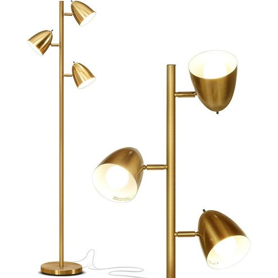 Brightech Jacob 64" Modern 3-Light Adjustable LED Floor Lamp with Gold Brass Finish and Metal Cone Shades, Bulbs Included