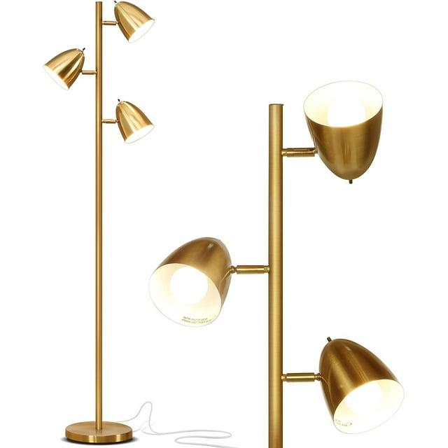 Brightech Jacob 64" Modern 3-Light Adjustable LED Floor Lamp with Gold Brass Finish and Metal Cone Shades, Bulbs Included