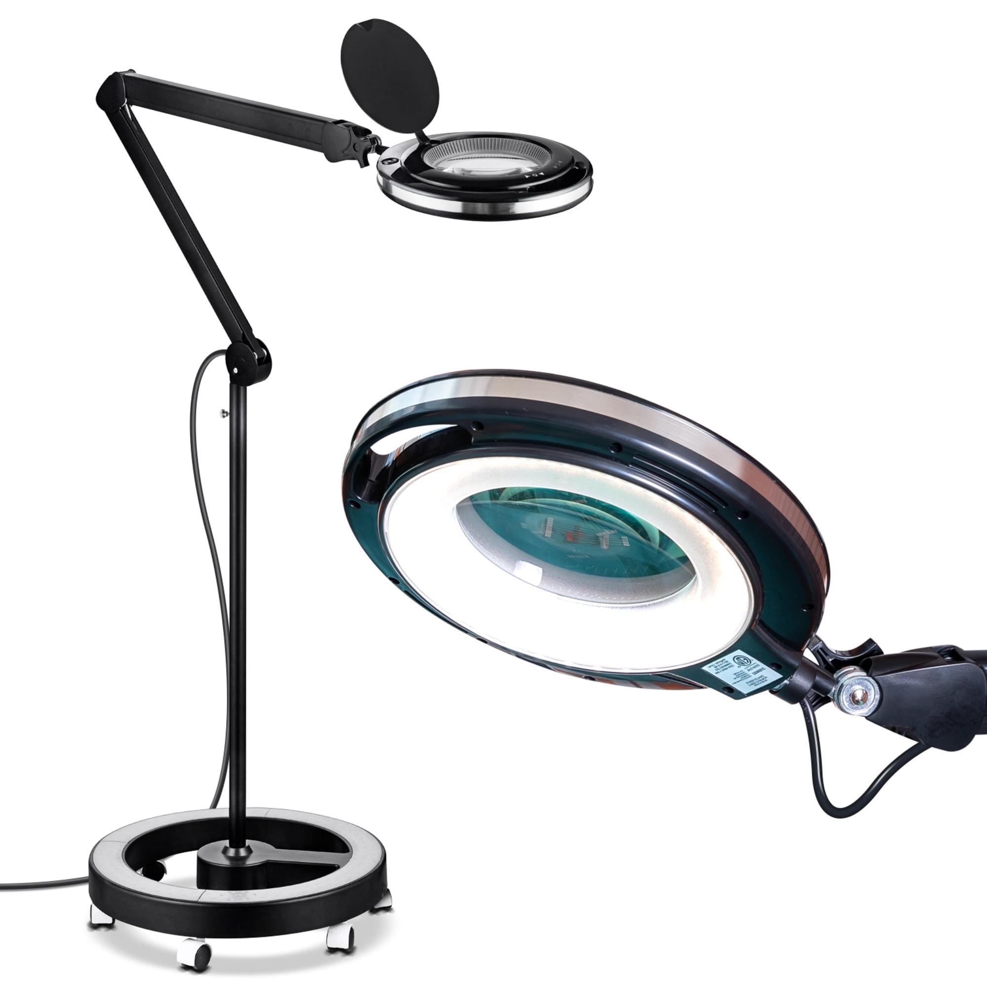 Brightech Lightview Pro 55 in. Black Industrial 1-Light 3-Way Dimming and Color Adjustable 1.75X Magnifying LED Rolling Floor Lamp