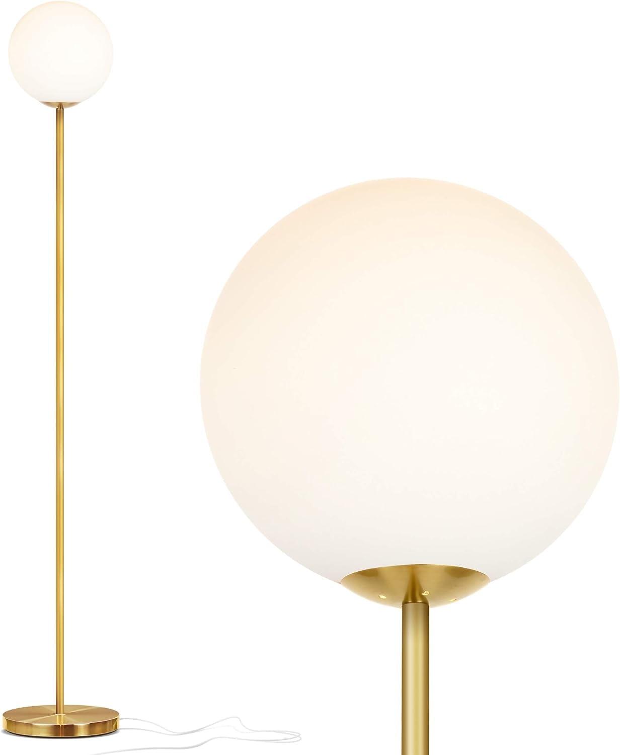 Brightech Luna Industrial Modern LED Floor Lamp with Glass Round Globe Shade