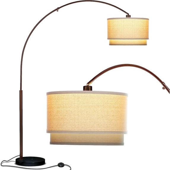 Mason 81 in. Modern Adjustable LED Arched Standing Floor Lamp with Fabric Drum Shade and Weighted Marble Base