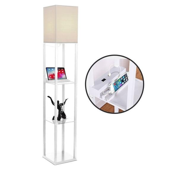 Brightech Maxwell 63 in. 3-Shelf USB-Charging LED Floor Lamp with Fabric Square Shade