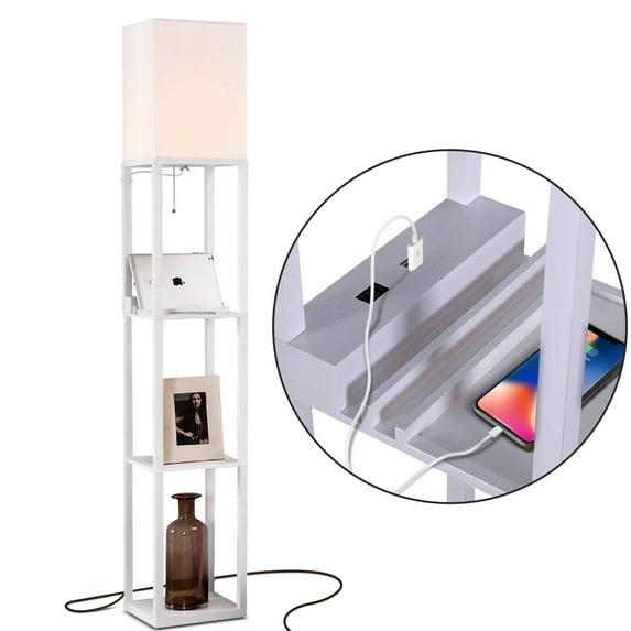 Brightech Maxwell 63 in. 3-Shelf USB-Charging LED Floor Lamp with Fabric Square Shade