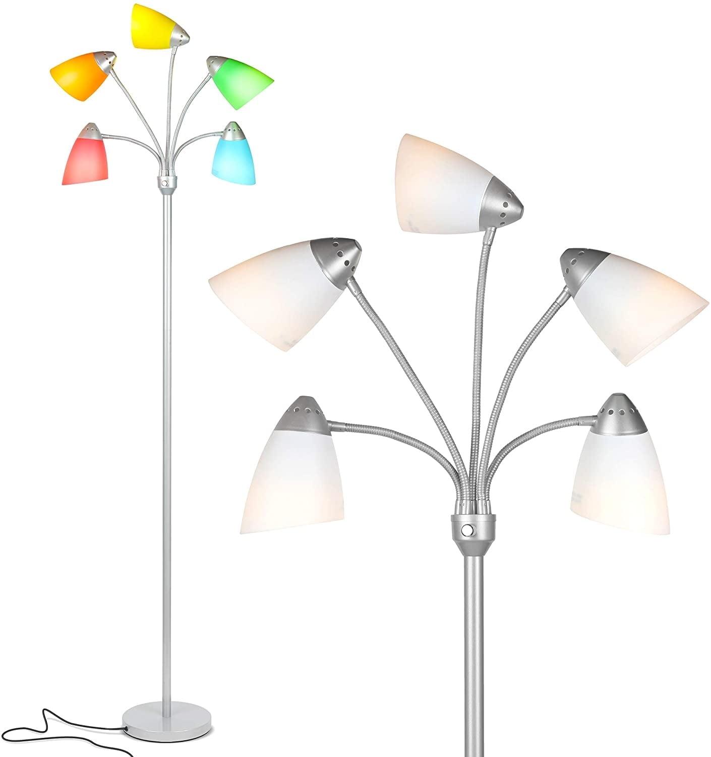 Medusa 74 in. Modern 5-Light Height Adjustable Gooseneck LED Floor Lamp with 5 Cone Shades