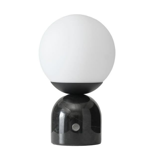 Brightech Mila 10" Modern LED Table Lamp with Black Marble Base and Frosted Globe Shade, 3-Way Dimming