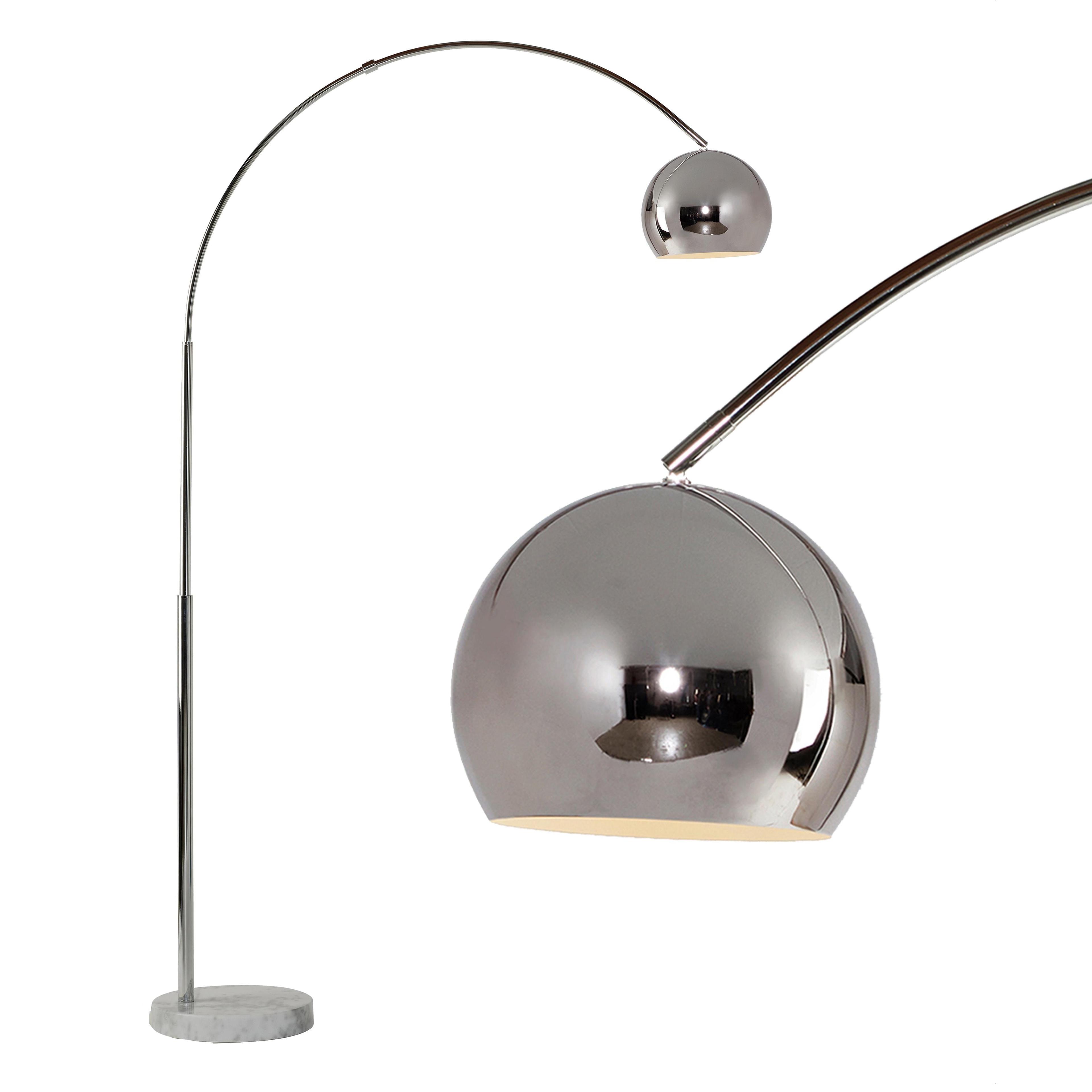 Brightech Olivia 75" Modern Industrial LED Arc Floor Lamp with Silver Chrome Finish, White Marble Base, and Metal Bowl Shade, Bulb Included