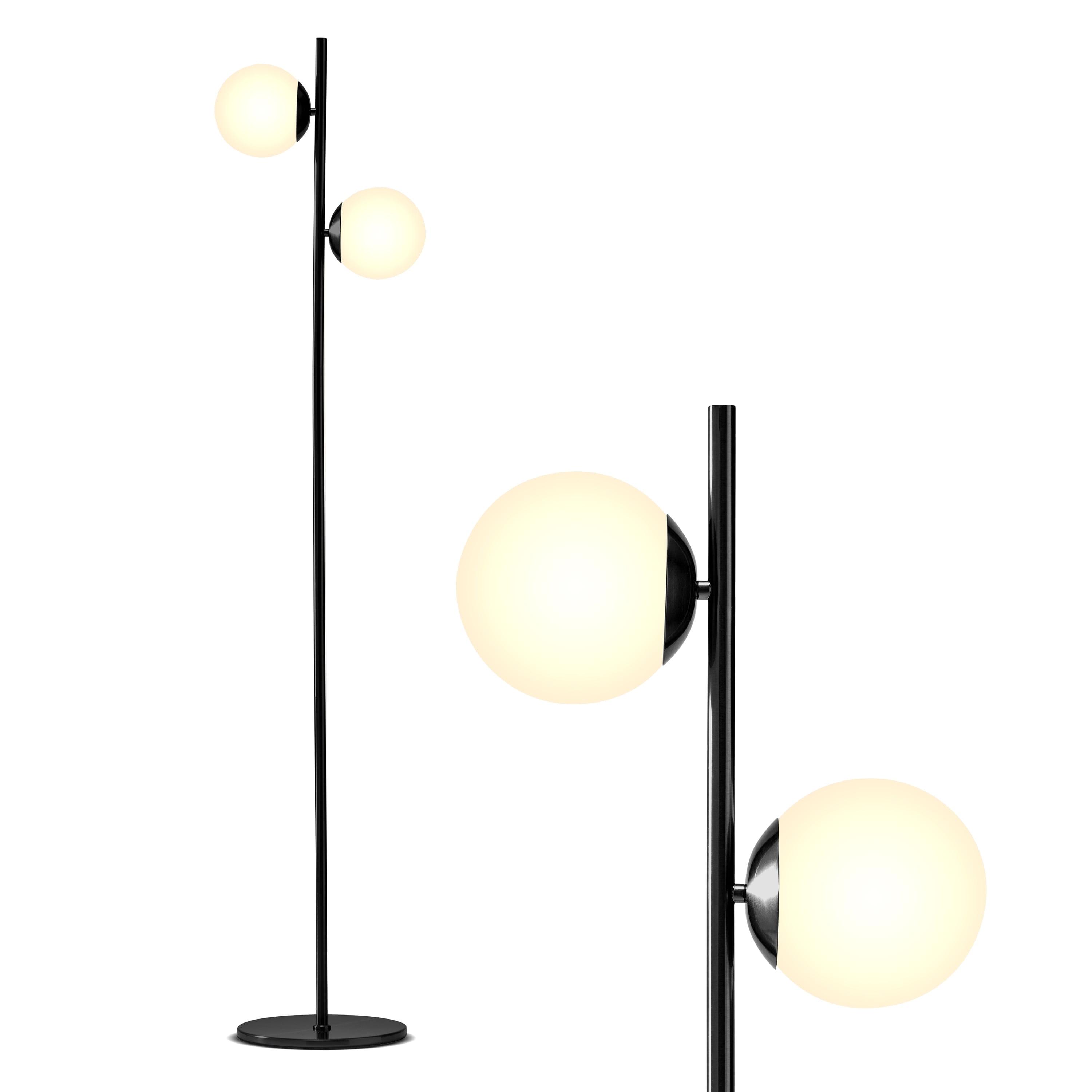 Sphere 65 in. Modern 2-Light LED Energy Efficient Floor Lamp with 2 Frosted Glass Globe Shades