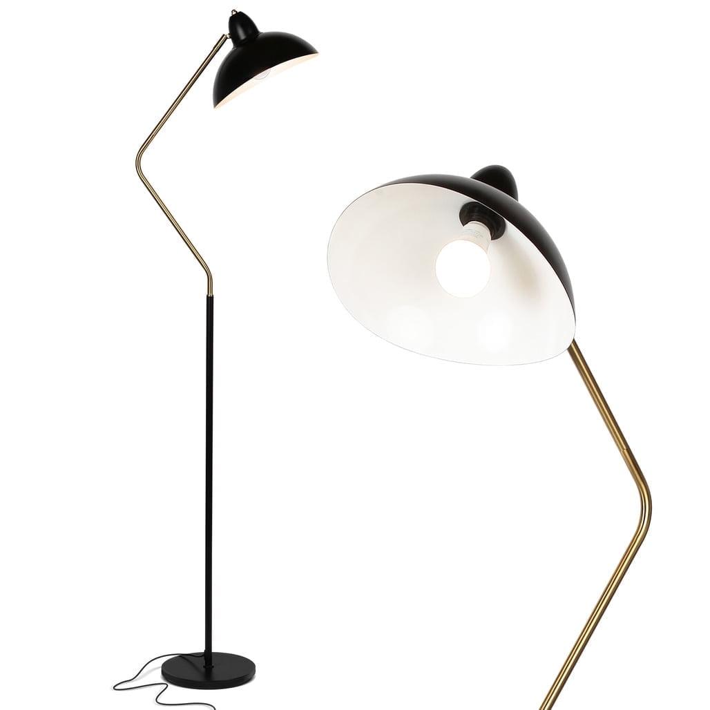 Brightech Swoop 69 in. Mid Century Modern Adjustable Curved Black Standing Lamp with Metal Bowl Shade and Gold Finish - LED Bulb Included