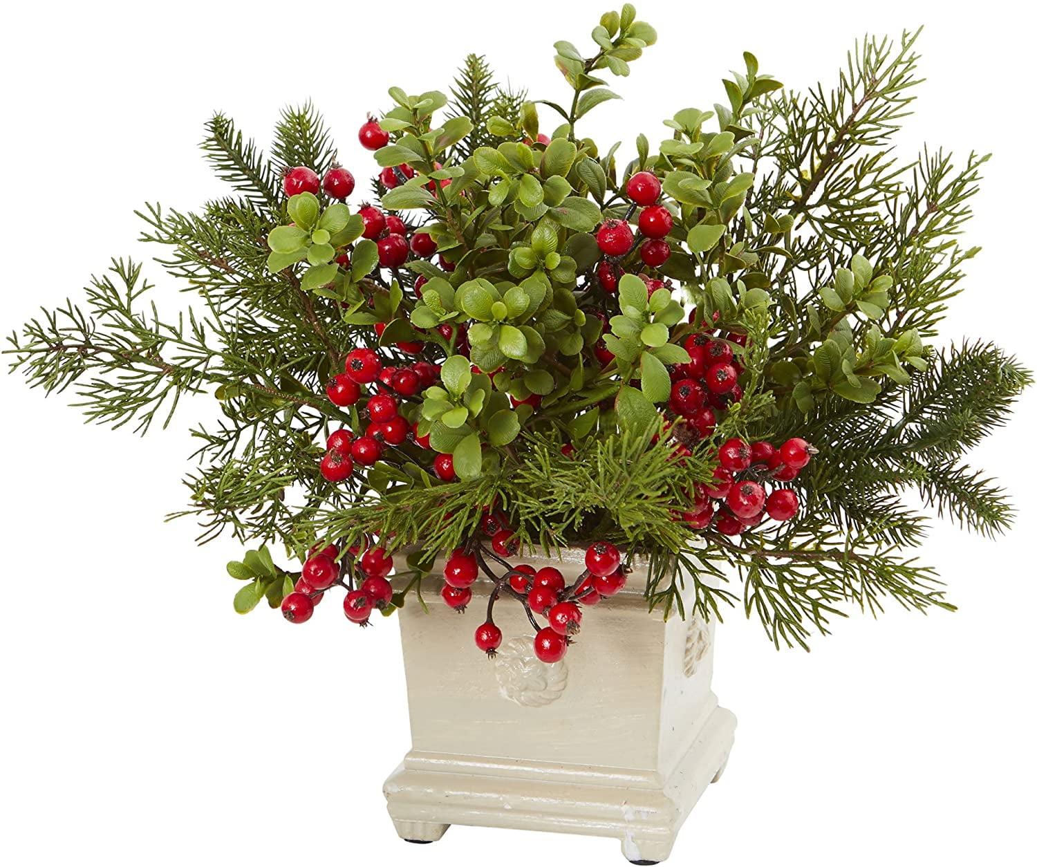 Winter Red and Green Plastic Christmas Tabletop Arrangement