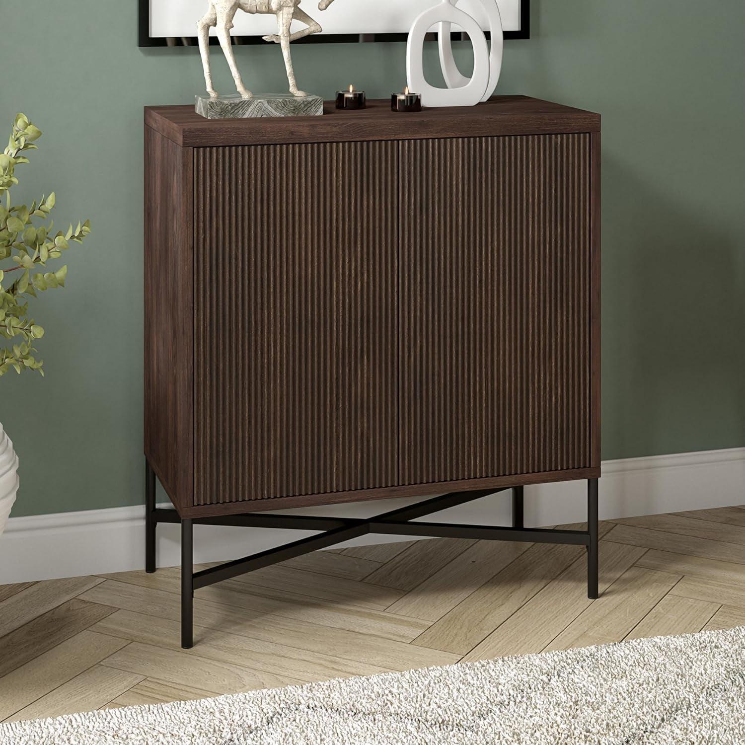 Alder Brown Modern X-Base Accent Cabinet with Adjustable Shelving