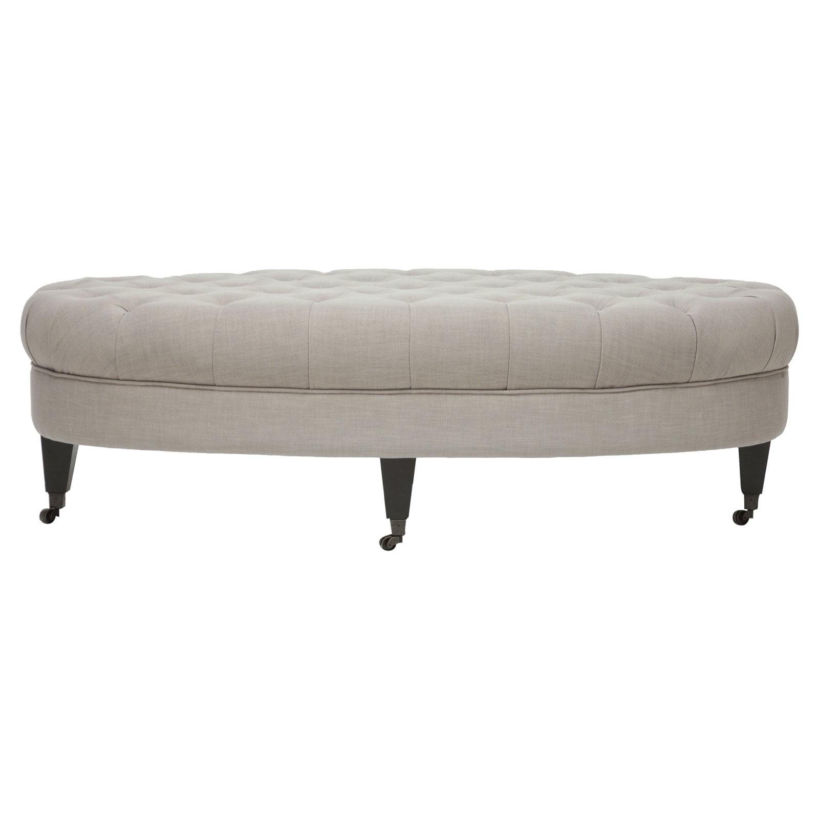 Brighton Beige Linen Tufted Ottoman with Black Legs