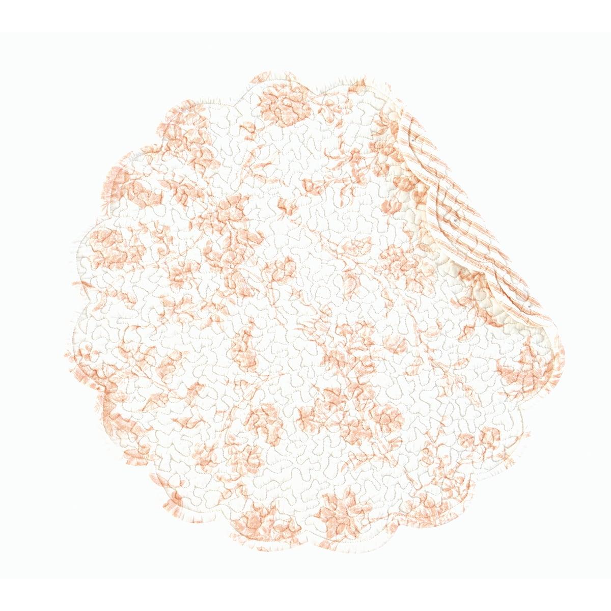 Brighton Pink Round Cotton Scalloped Quilted Placemats Set of 4, 17"
