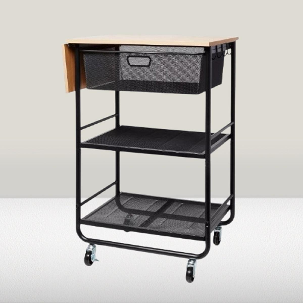 Metal Storage Cart with Mesh Drawer and Wood Top Black - Brightroom™