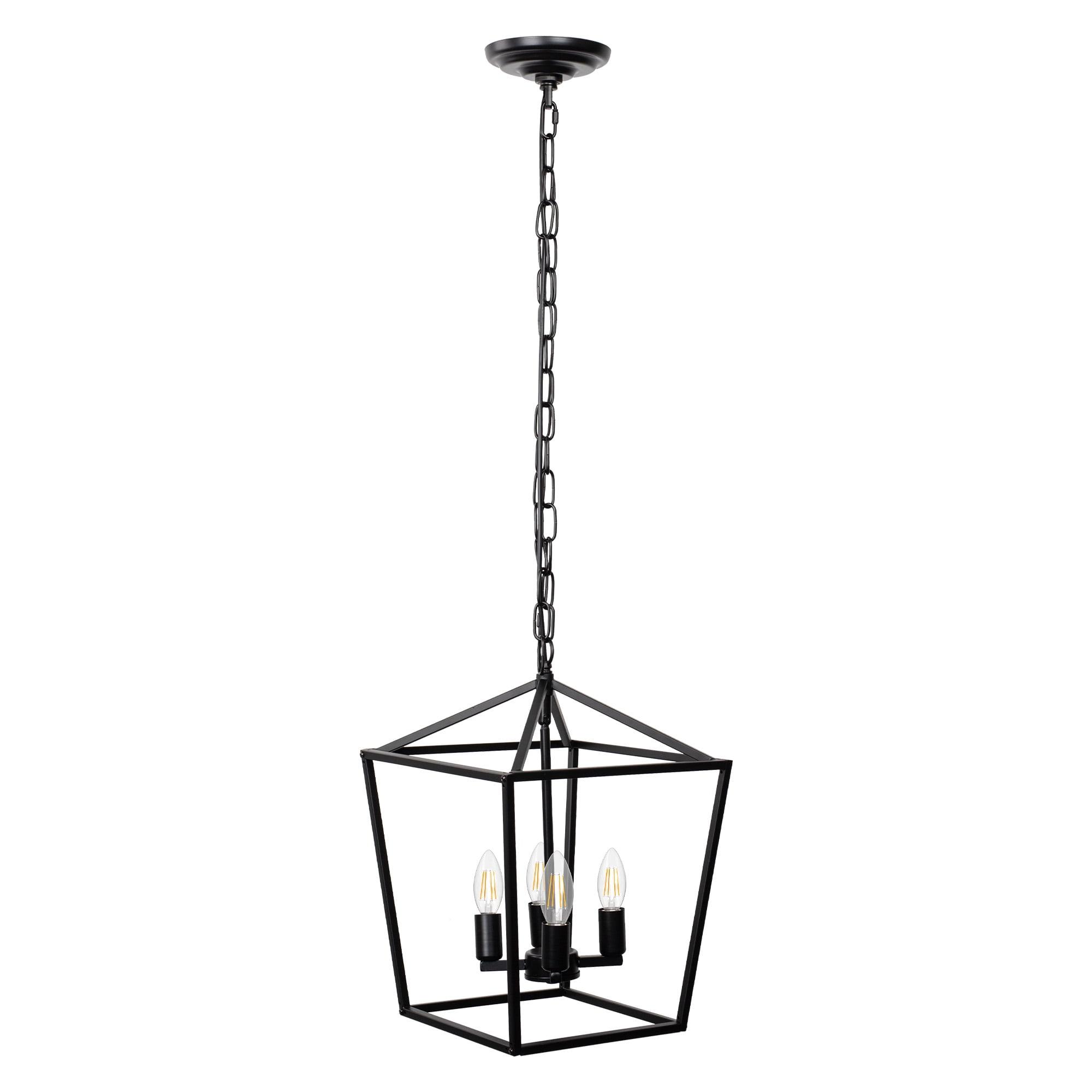 Briignite 4-Light Black Farmhouse Chandelier,Iron Caged Pendant Light,Simple Lantern for Kitchen Island Dining Room Hallway Foyer Entryway