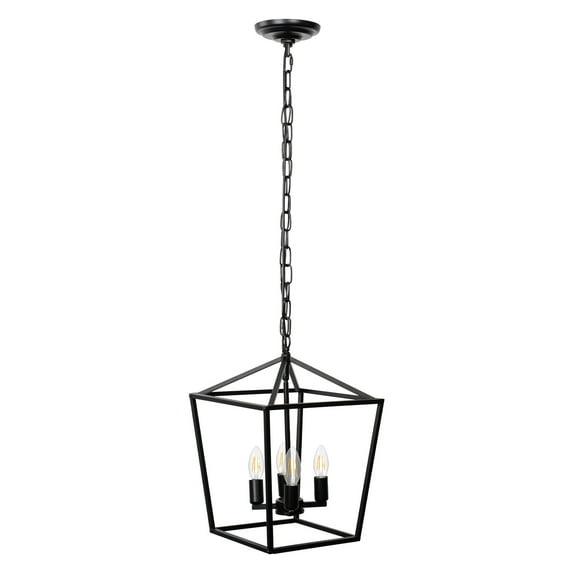Briignite 4-Light Black Farmhouse Chandelier,Iron Caged Pendant Light,Simple Lantern for Kitchen Island Dining Room Hallway Foyer Entryway