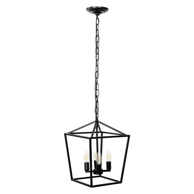 Briignite 4-Light Black Farmhouse Chandelier,Iron Caged Pendant Light,Simple Lantern for Kitchen Island Dining Room Hallway Foyer Entryway