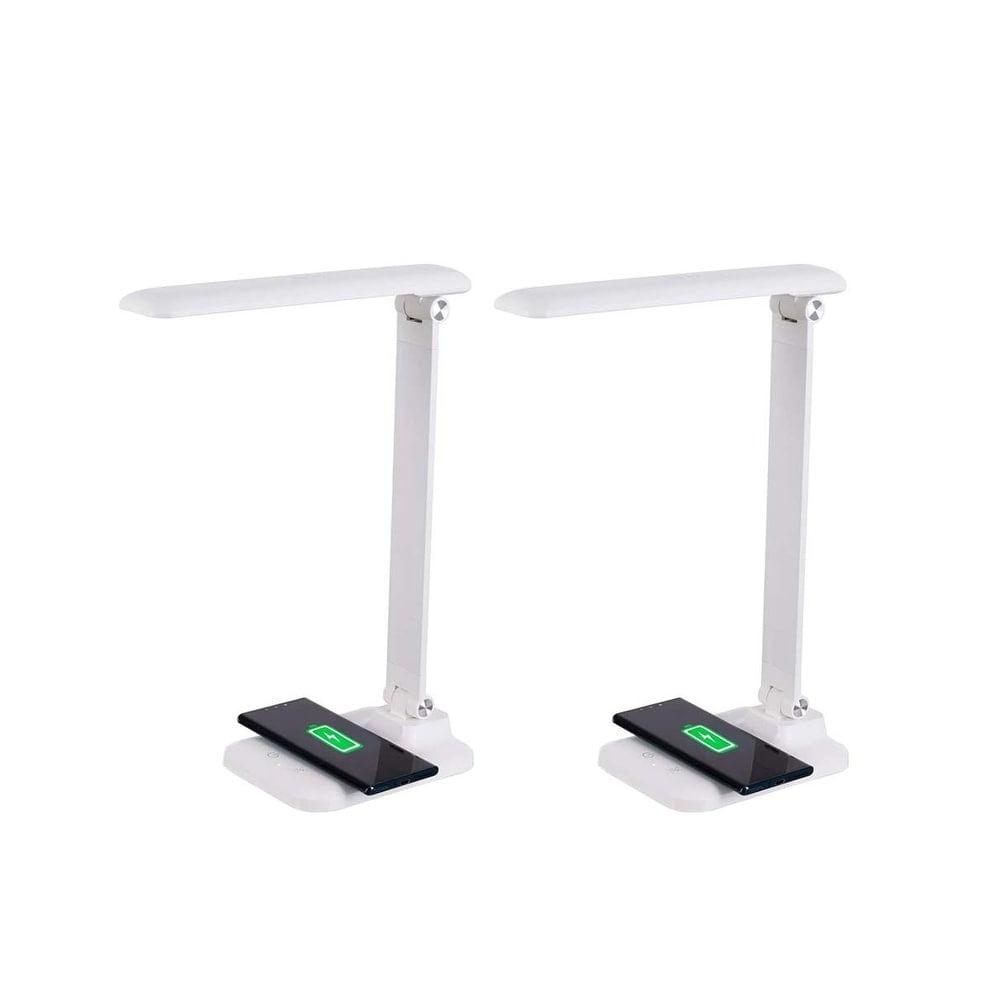 Brilli 15"H LED Desk Lamp (Set of 2) Matte White Finish with Qi Wireless Charging