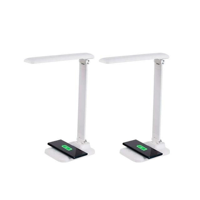 Brilli 15"H LED Desk Lamp (Set of 2) Matte White Finish with Qi Wireless Charging