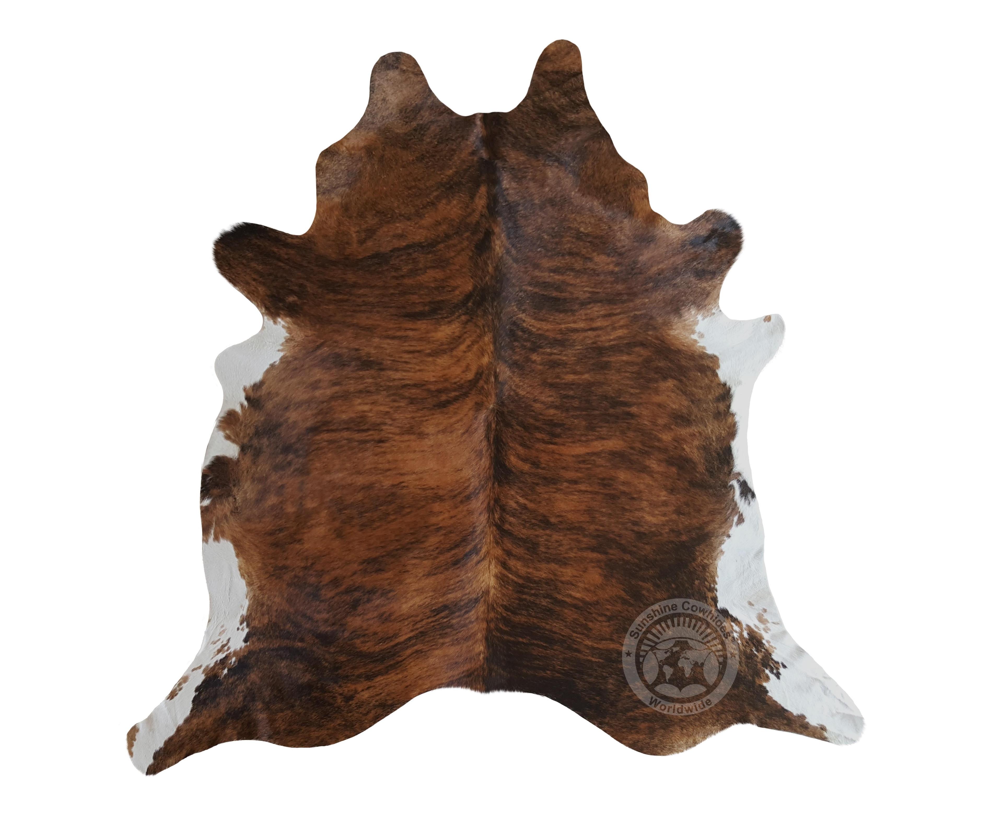 Real Brindle White Belly Cowhide Rug, Size 6x7-8' XXL