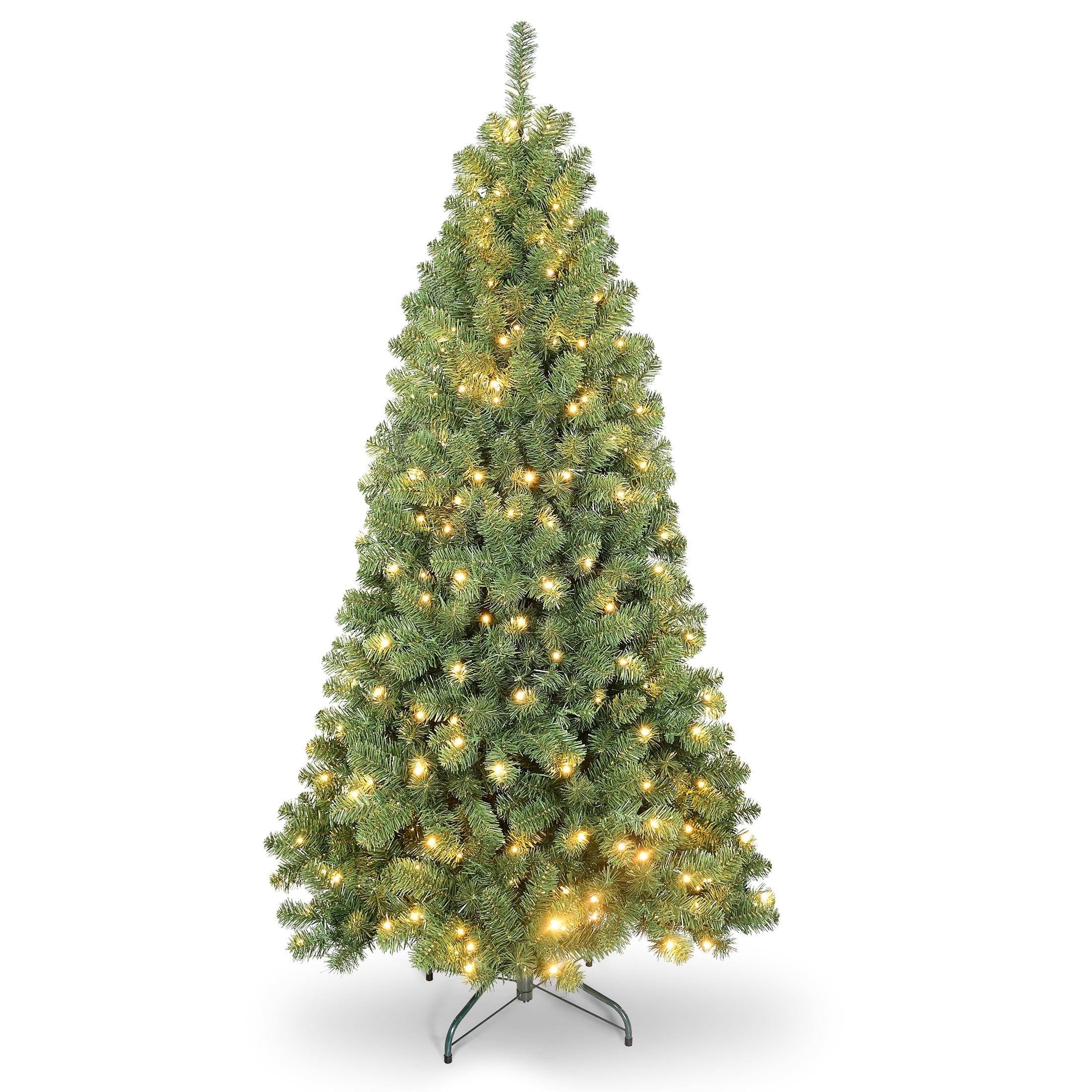 8ft Green Pre-lit PVC Artificial Christmas Tree with Metal Stand