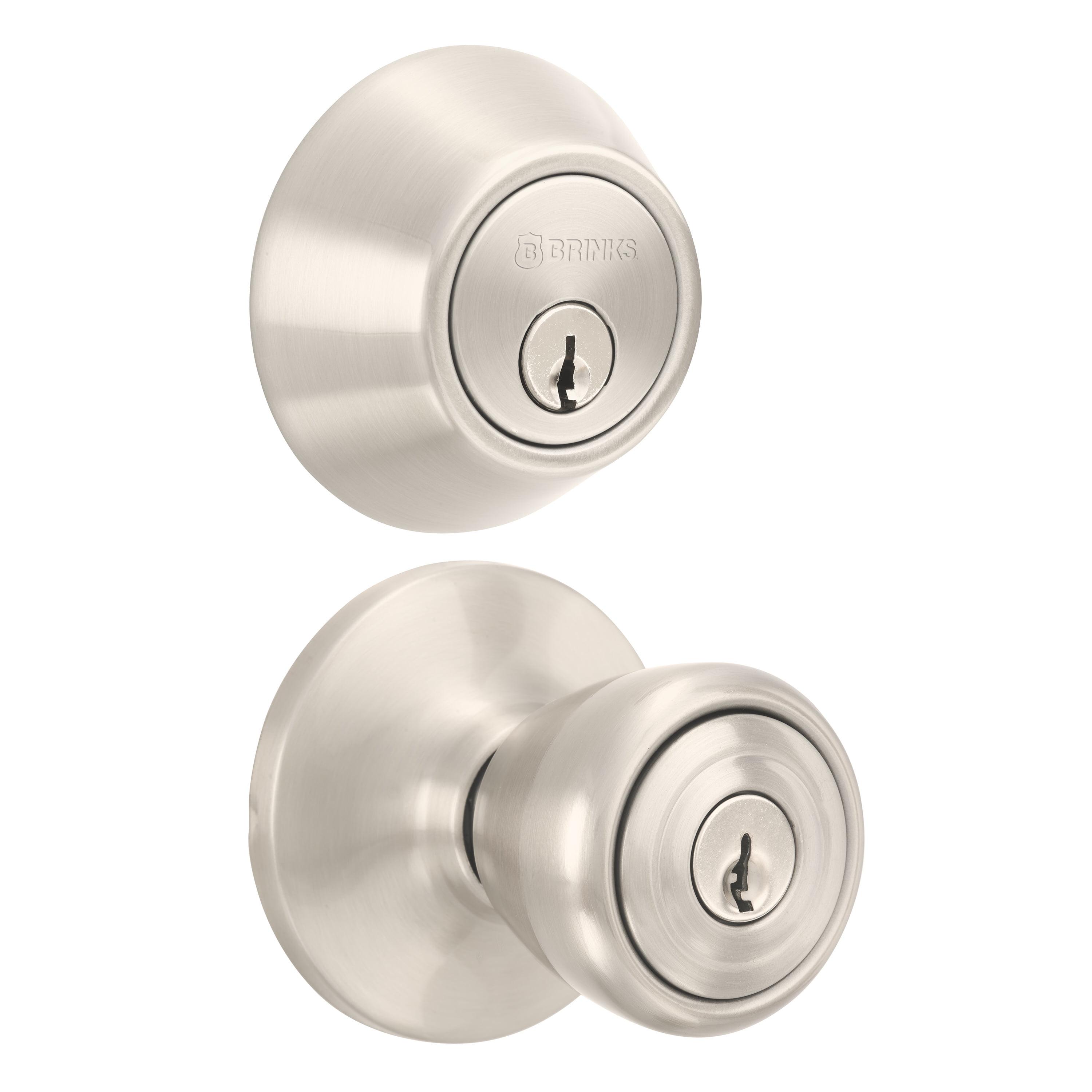 Brinks Keyed Entry Tulip Style Doorknob and Deadbolt Combo, Satin Nickel Finish