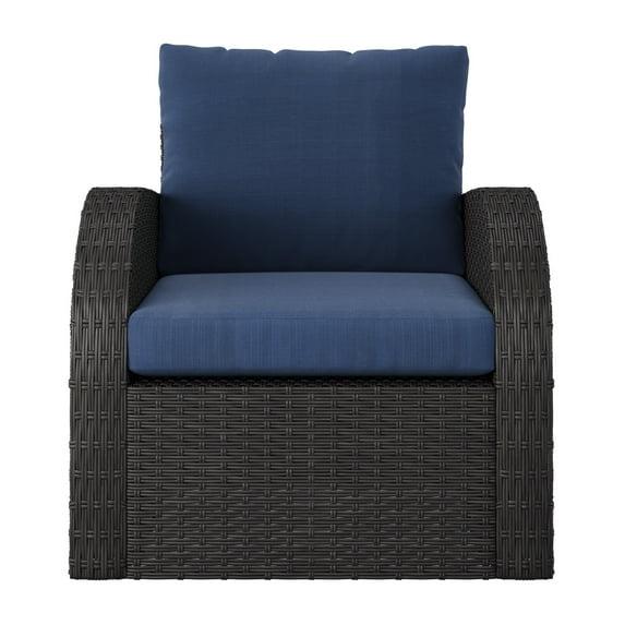 Brisbane Outdoor Wicker / Rattan Rust Resistant Chair with Blue Cushions