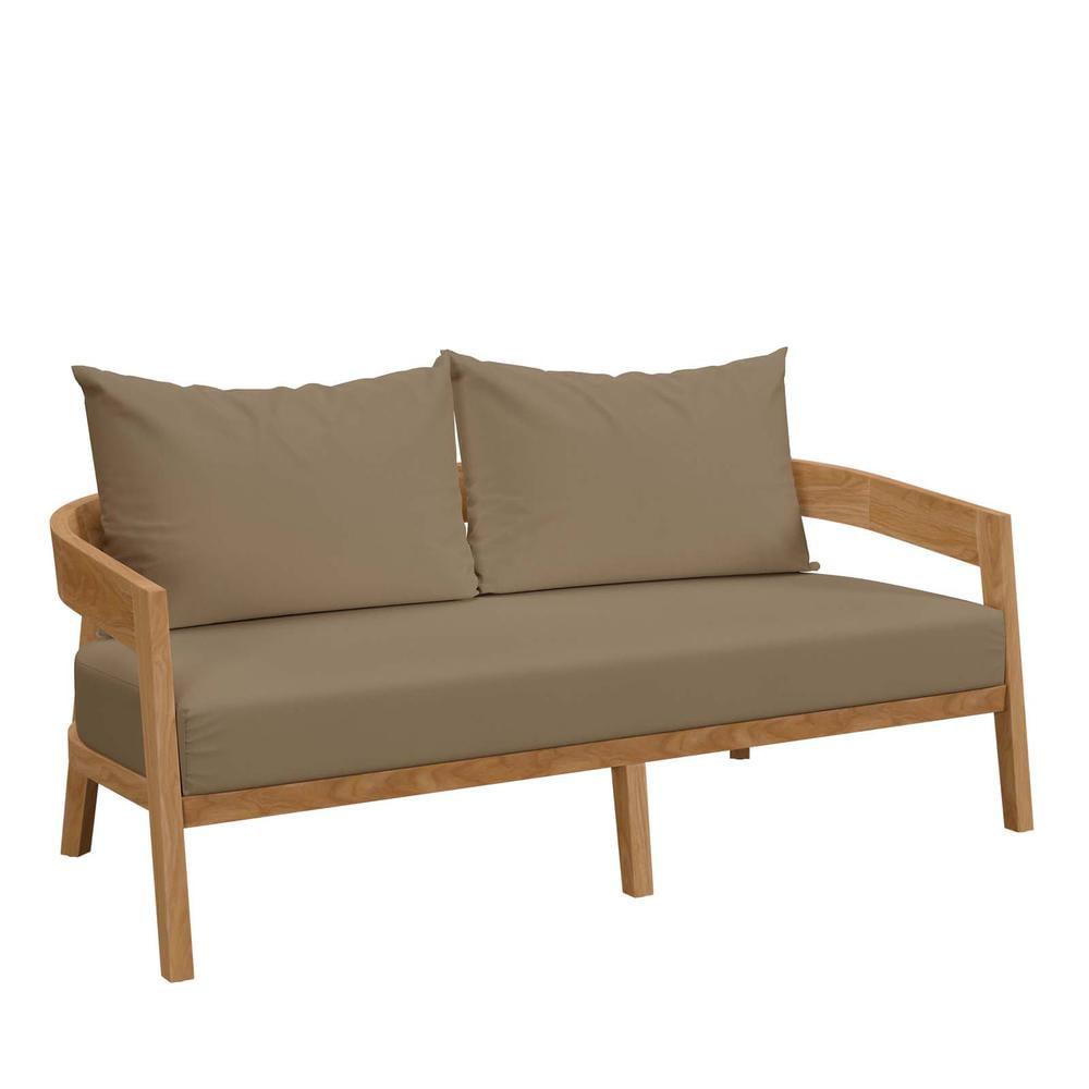 Brisbane Teak Wood Outdoor Patio Loveseat with Beige Cushions