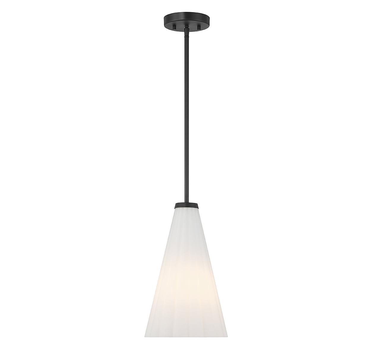 Elegant Bristol Fluted White Opal Glass Pendant with Matte Black Finish