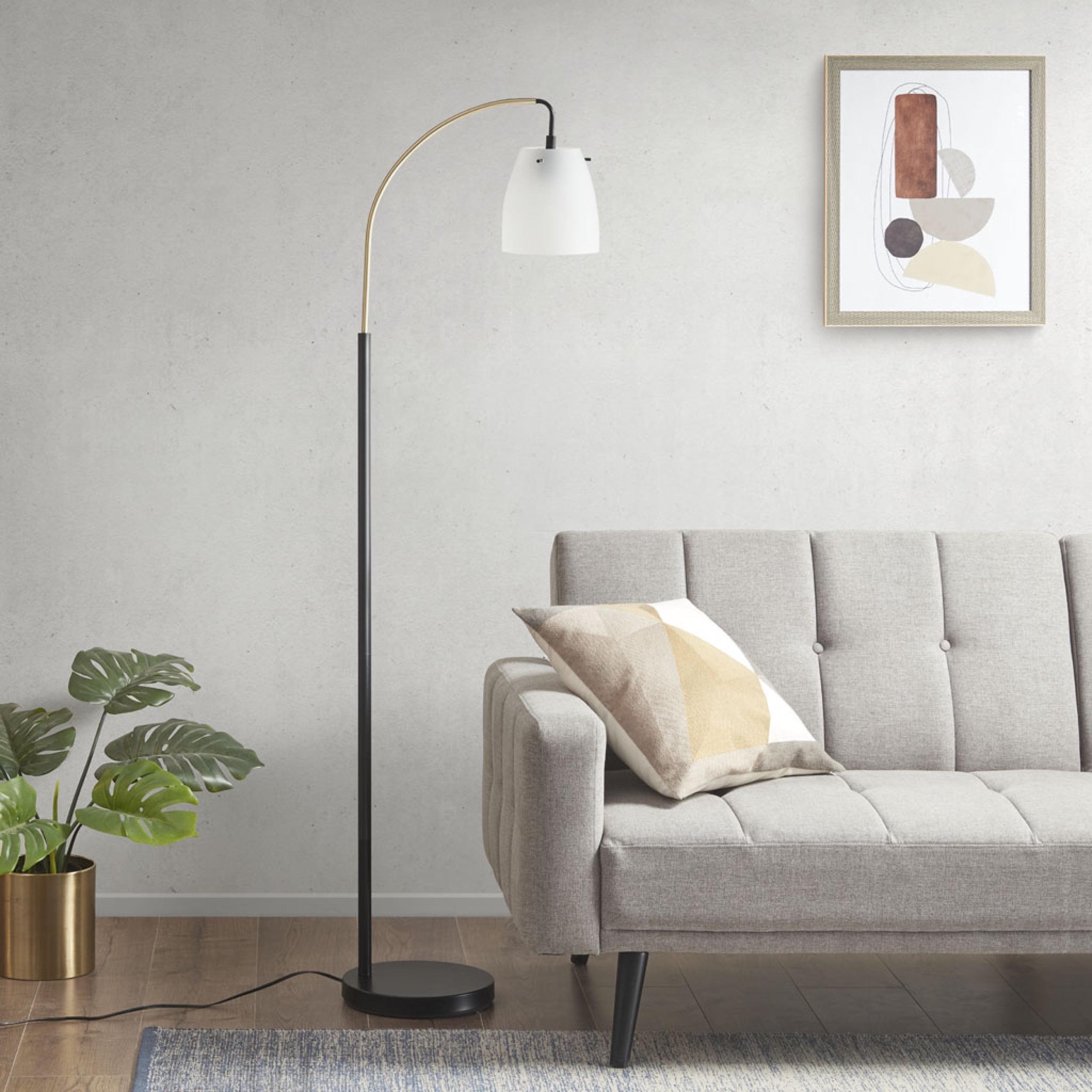 Matte Black Adjustable Arched Floor Lamp with Frosted Shade