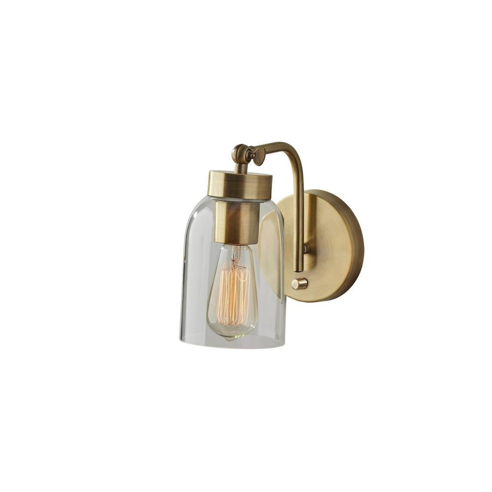 Bristol Wall Lamp Antique Brass - Adesso: Mid-Century Modern, Clear Glass Dome, ETL Listed, Adjustable Arm