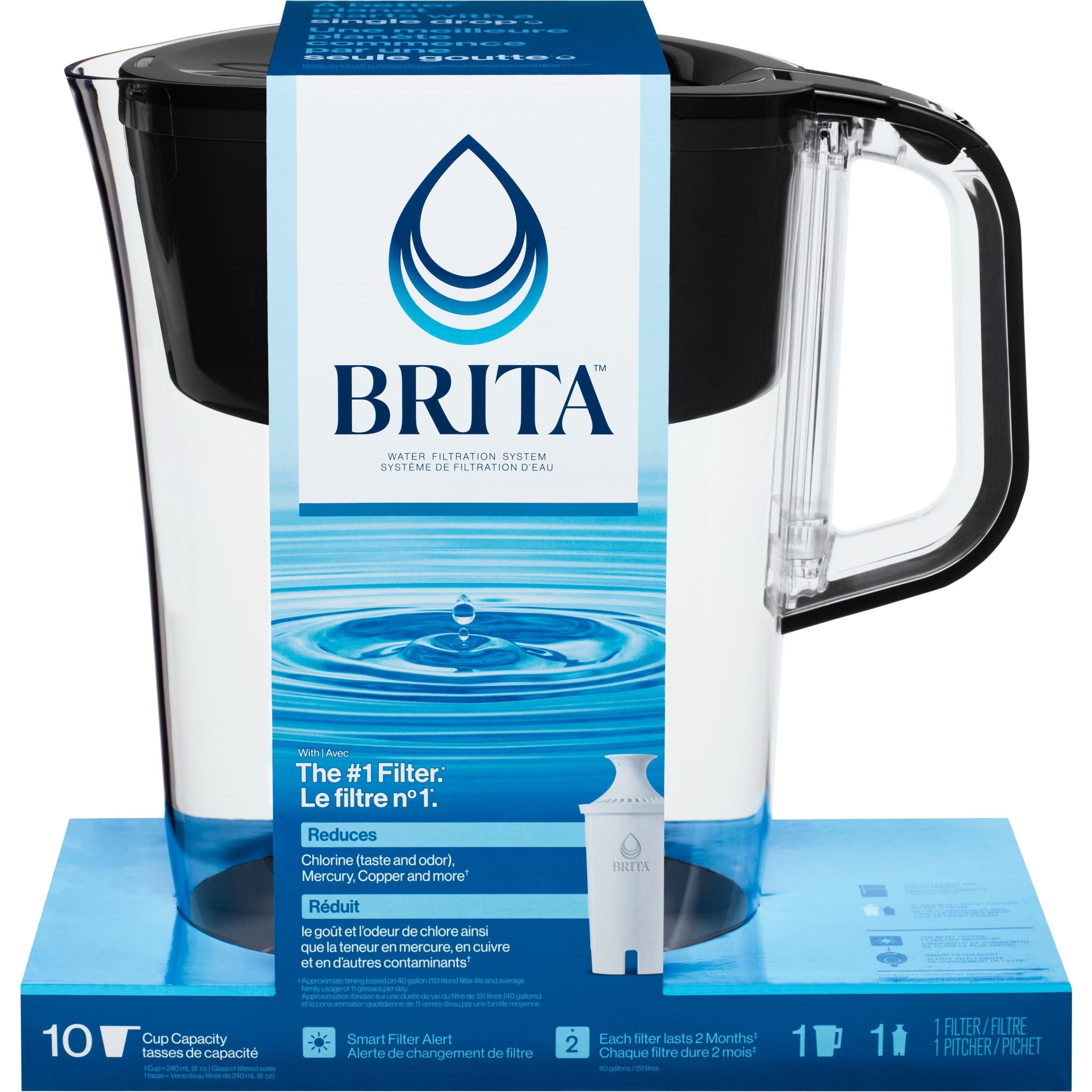 Brita Water Filter 10-Cup Tahoe Water Pitcher Dispenser - Black: Easy-Fill Lid, Electronic Indicator