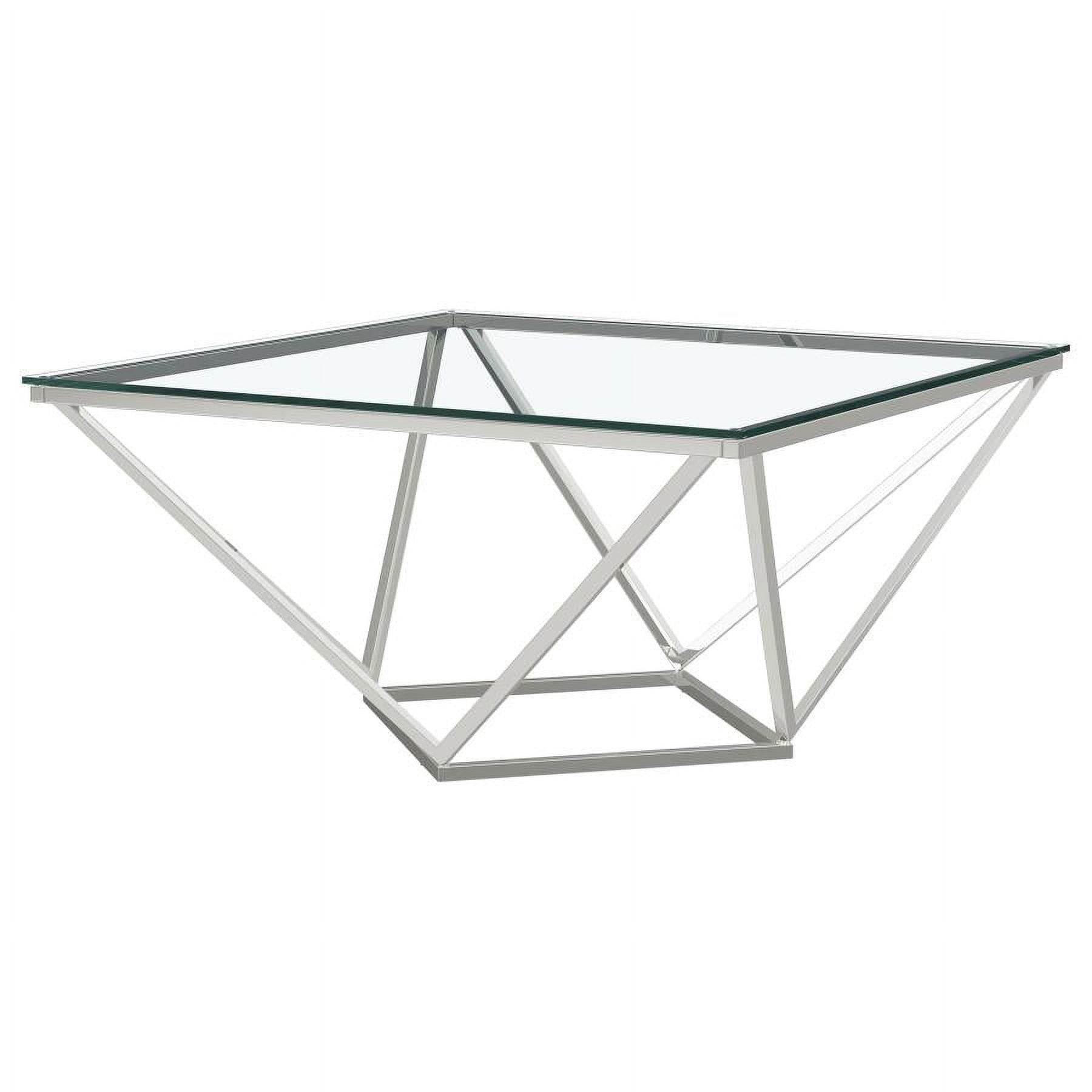 Contemporary Square Silver Metal and Glass Coffee Table